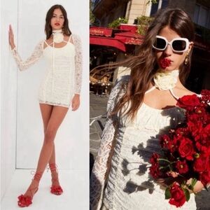 For Love And Lemons Belladonna Bridal Lace Mini Dress - Small